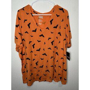 Celebrate Together Halloween Bat All Over Print Short Sleeve Orange Shirt 3XL